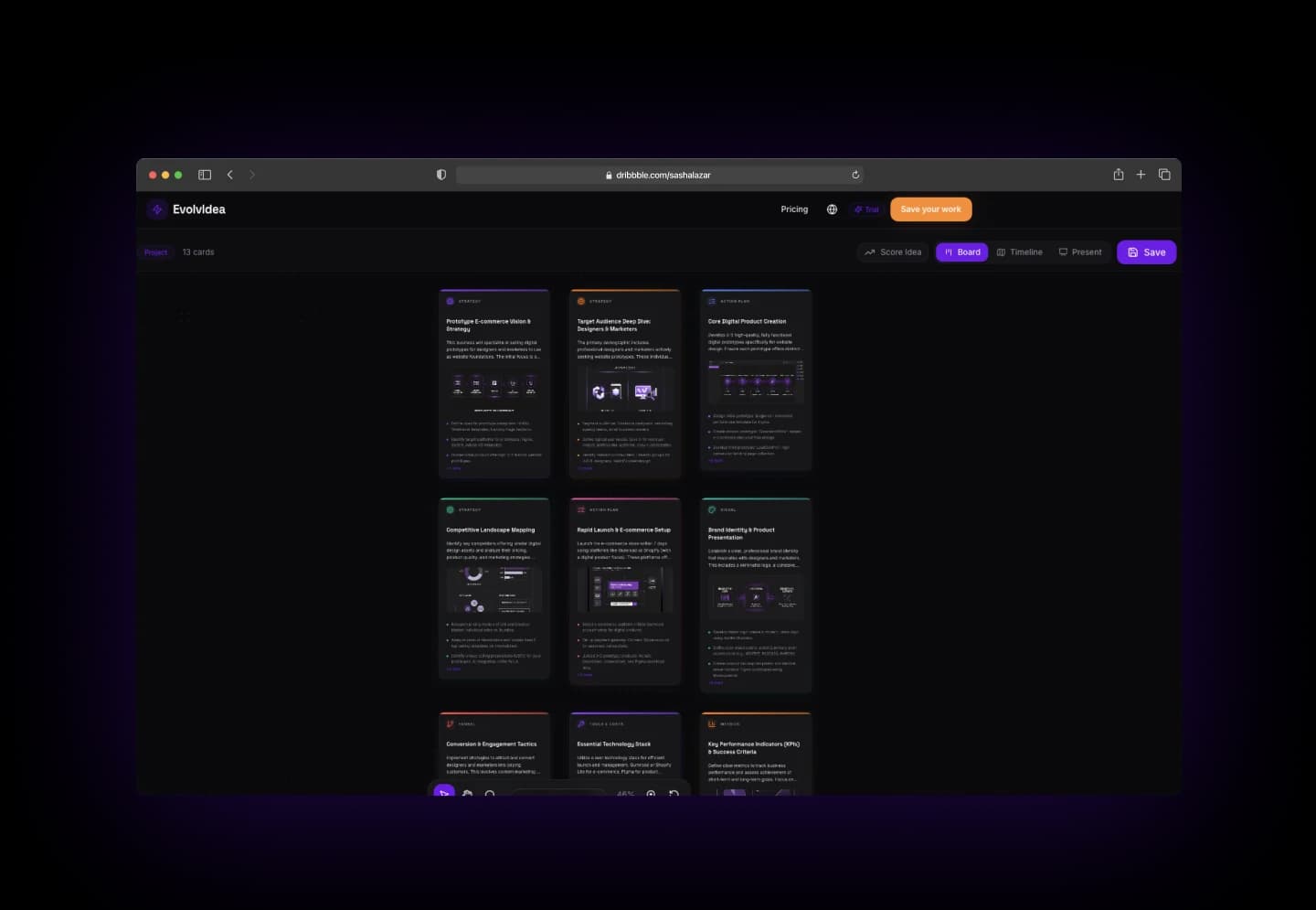 EvolvIdea generated blueprint shown in a browser