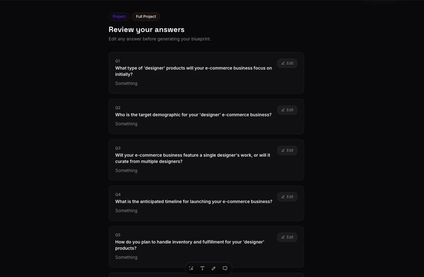 Reviewing answers before generating an EvolvIdea blueprint