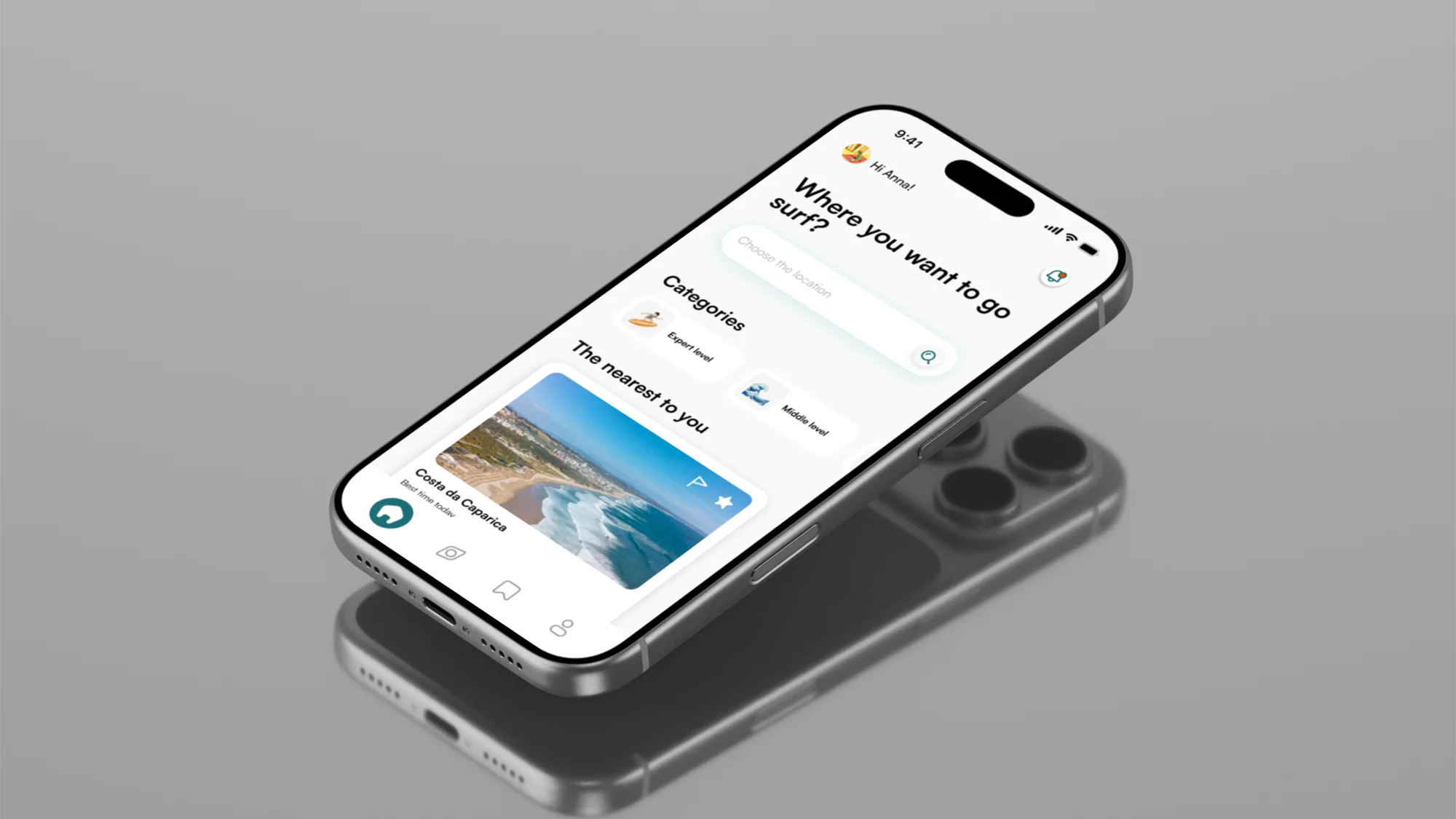 SurfWise home interface on a device mockup