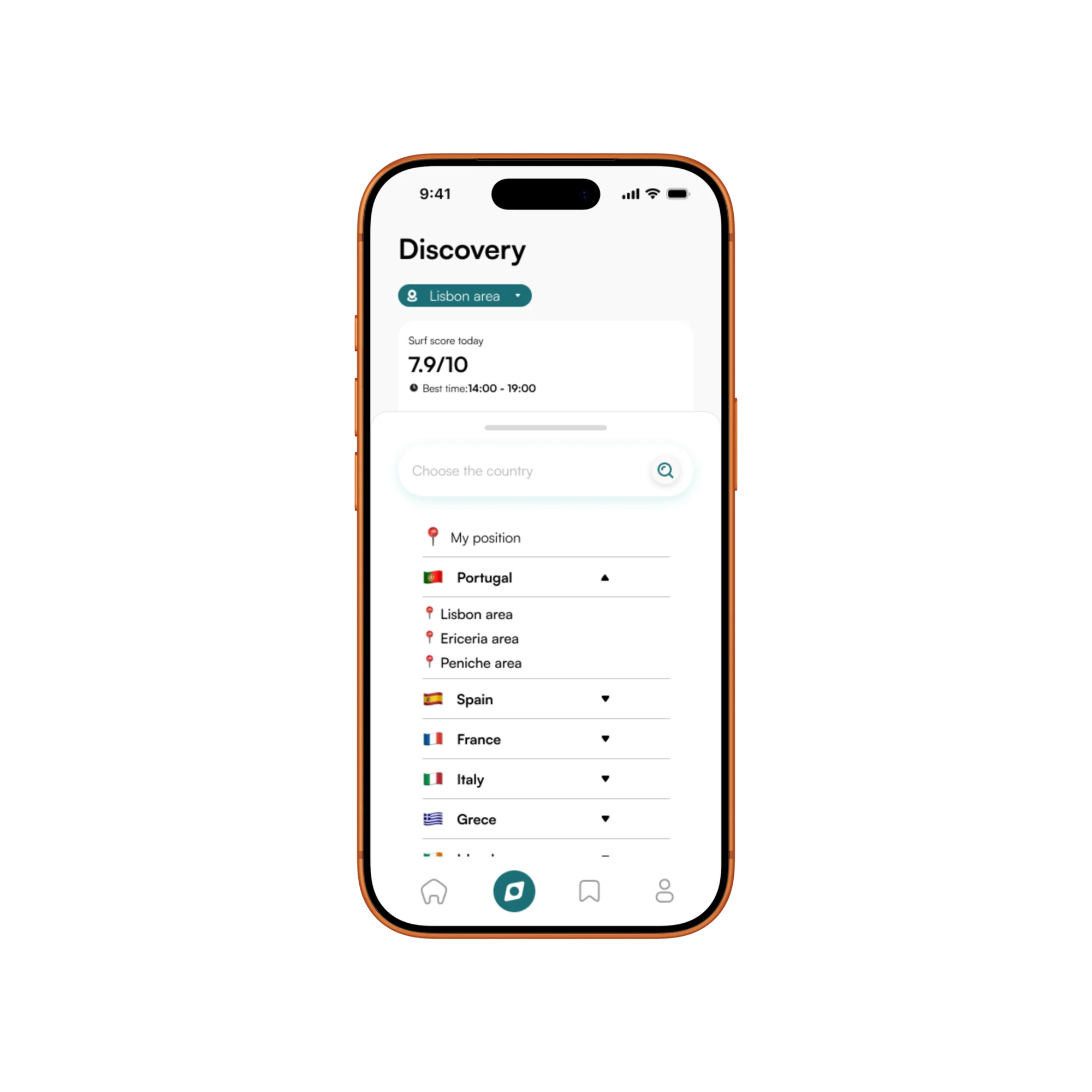 SurfWise choose area screen
